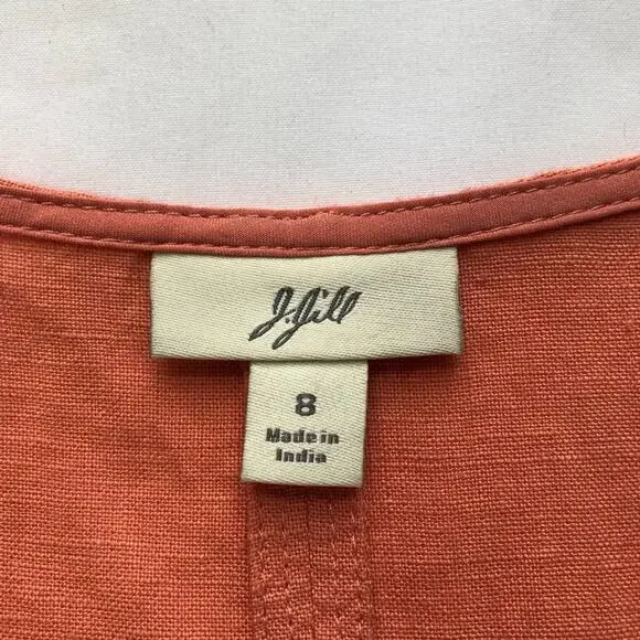 J Jill womens 8 peach orange short cap sleeve maxi linen dress minimalist travel - Picture 5 of 11
